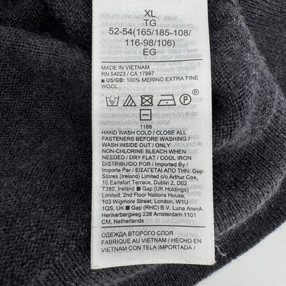 Banana Republic Half Zip Sweater Mens XL Charcoal Grey Italian Merino Wool